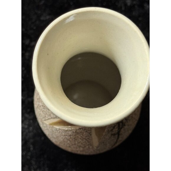 Vintage Ceramic Speckled Sand Vase With Bamboo Design - Picture 3 of 8